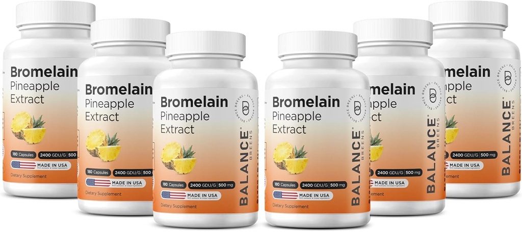Balancebreens Bromelain 500mg Cápsulas – 2400 GDU Pineapple Extract Supplement for Joint Support, Natural Swelling Support, and Healthy Digestion – 180 Cápsulas Orgânicas Made in USA