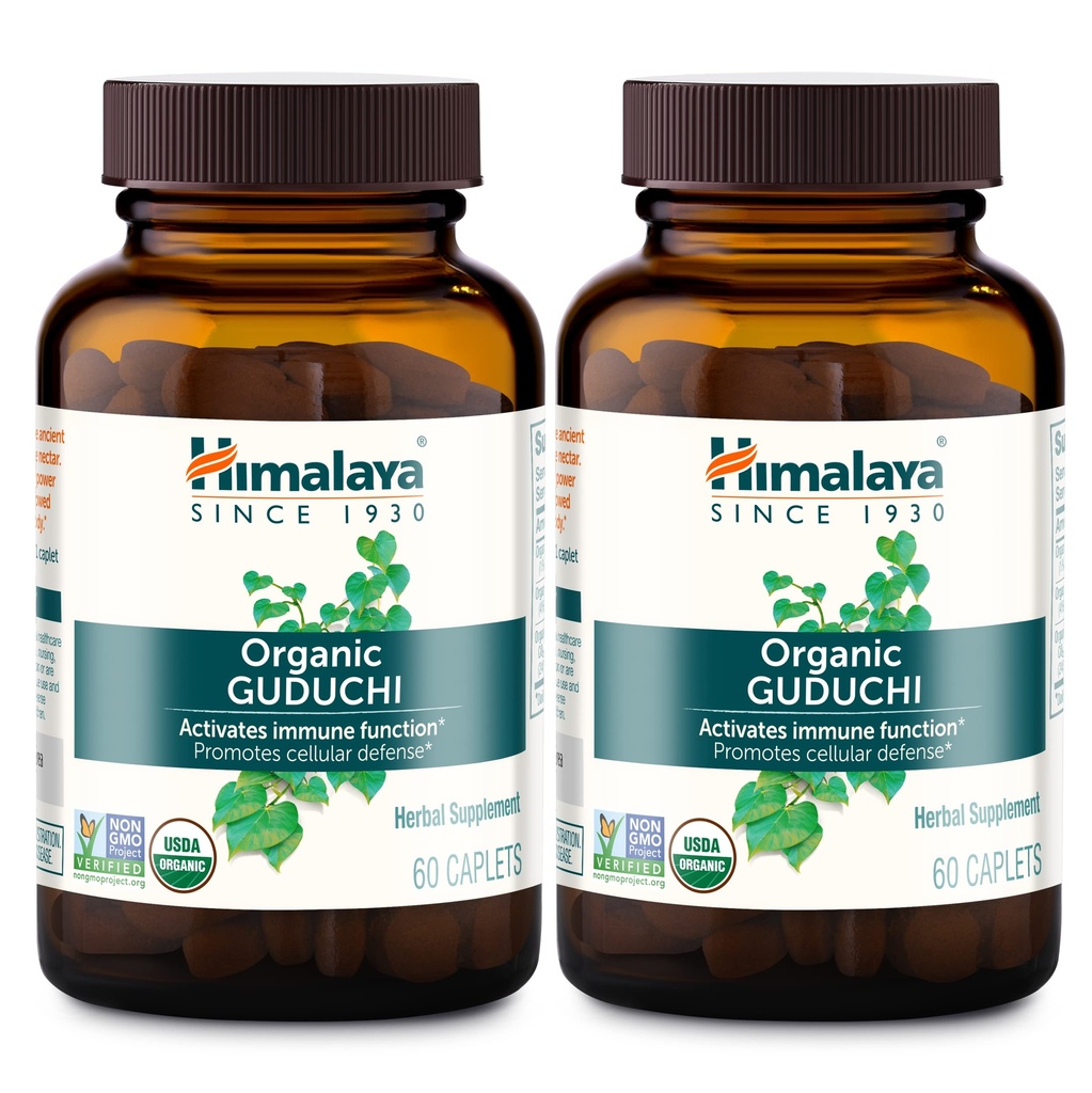 Guduchi orgânico Himalaya para suporte imunológico ativo e defesa celular, 700 mg, 60 Caplets, 2 Mês de Fornecimento, 2 Pack