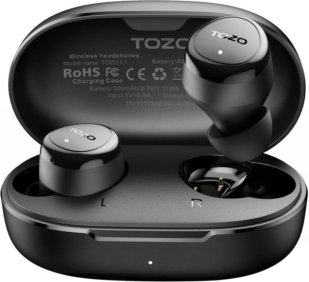 Tozo Wireless Earbuds Buds Construir em Mic Clear Chamadas Ergonômicas Peso Bluetooth 5.3 em fones de ouvido impermeável Premium Stereo Sound Ear Buds 30H Playtime com 32 EQs via APP