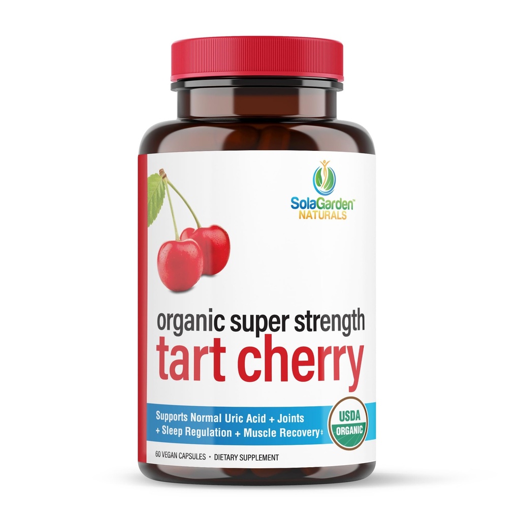 Super força CherryPURE Tart Cherry Supplement – 50:1 Concentrado Crescido nos EUA - Feito com cerejas de Montmorency não OGM – por SolaGarden Naturals. 60 Cápsulas Vegetais Não- OGM.