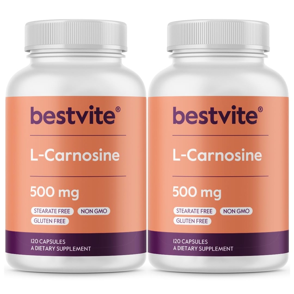 BESTVITE L-Carnosina 500mg (240 cápsulas) (120x2) Sem enchimento - Sem estearatos - Sem OGM - Sem glúten