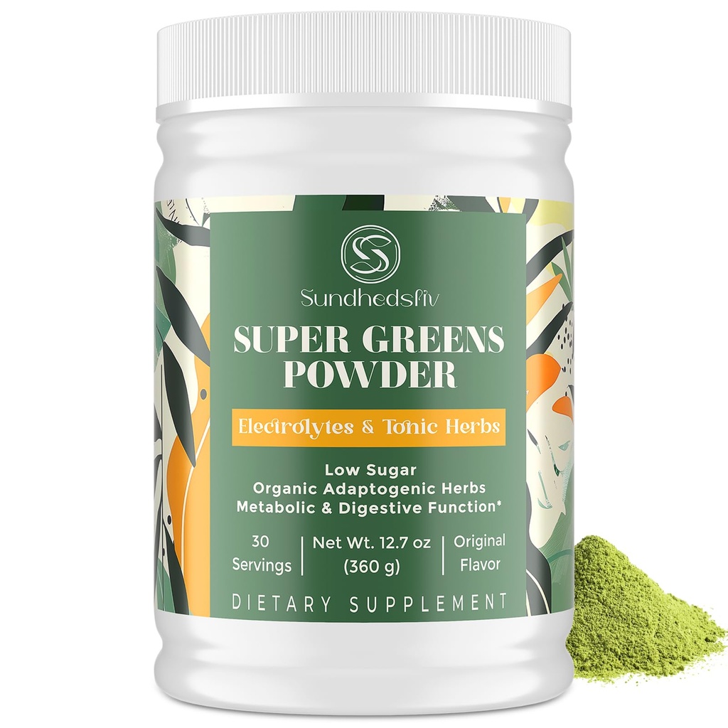 Super Verdes Pó Superalimento + Eletrólitos e ervas tônicas, Verdes Orgânicos, Shilajit, Adaptogens, Antioxidantes, Preobiótico & Probiótico & Postbiótico, para Energia, Gut & Immune, Unflavored - 30 Servings