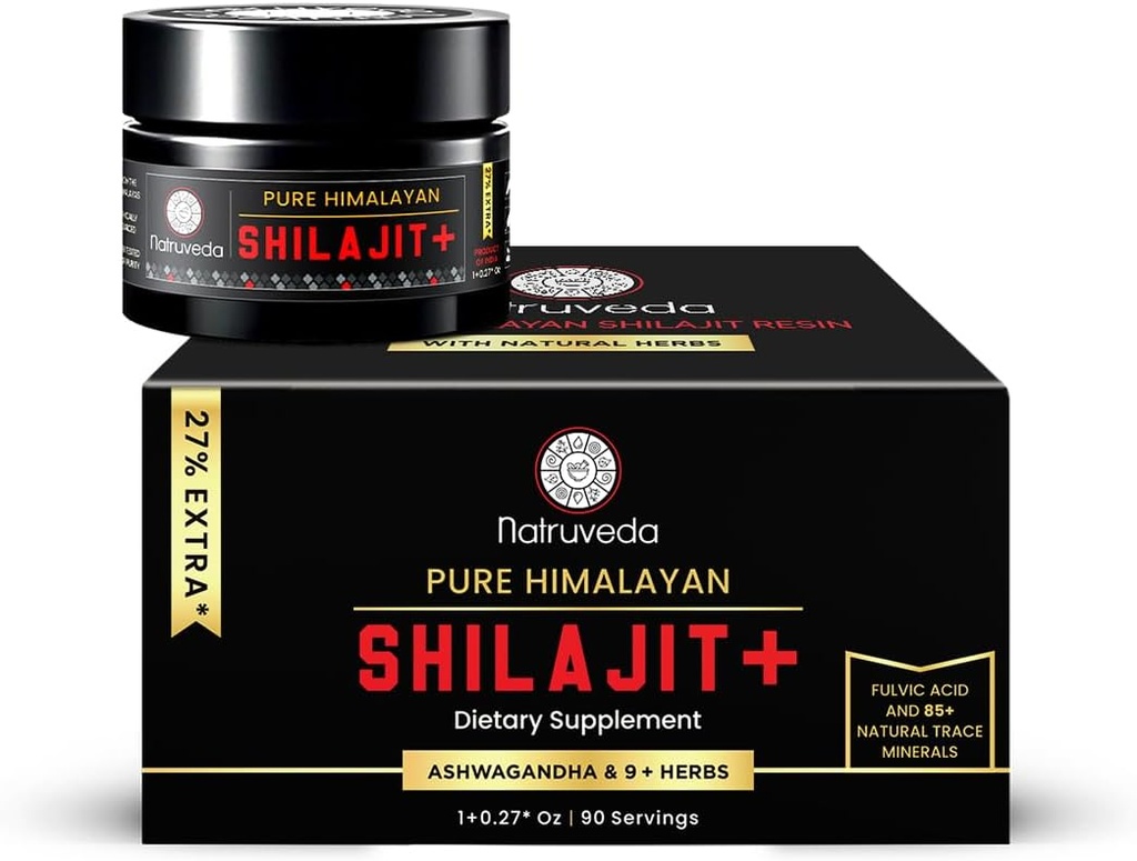 Himalayan Shilajit Resin para homens e mulheres - Shilajit orgânico, ácido fulvico & 85+ Natural Trace Minerals - Ayurvedic Dietary Tea Resin, 10 Ingredientes naturais f - 90 Servings, 1,27 onças