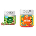 OLLY Fiber Gummy Rings, 5g Fibra Prebiótica, FOS (Fructo-oligossacarídeos), Suporte Digestivo e Olá Happy Gummy Worms, Suporte de equilíbrio de humor, Vitamina D, Açafrão, Adulto Chewable Supplement