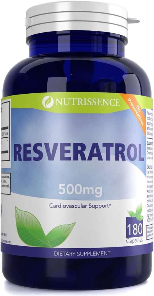 Resveratrol 500mg 180 Cápsulas 90 Servidores de 1000mg ou 60 Servidores de 1500mg