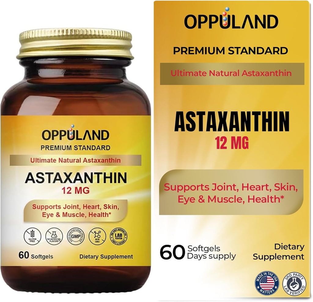 Astaxantina 12mg 60 Softgels suporta a saúde articular, do coração, da pele e do músculo