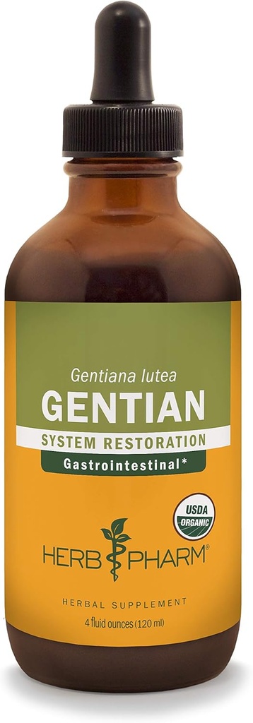 Herb Pharm certificado extrato líquido Gentian orgânico para suporte digestivo - 4 onça