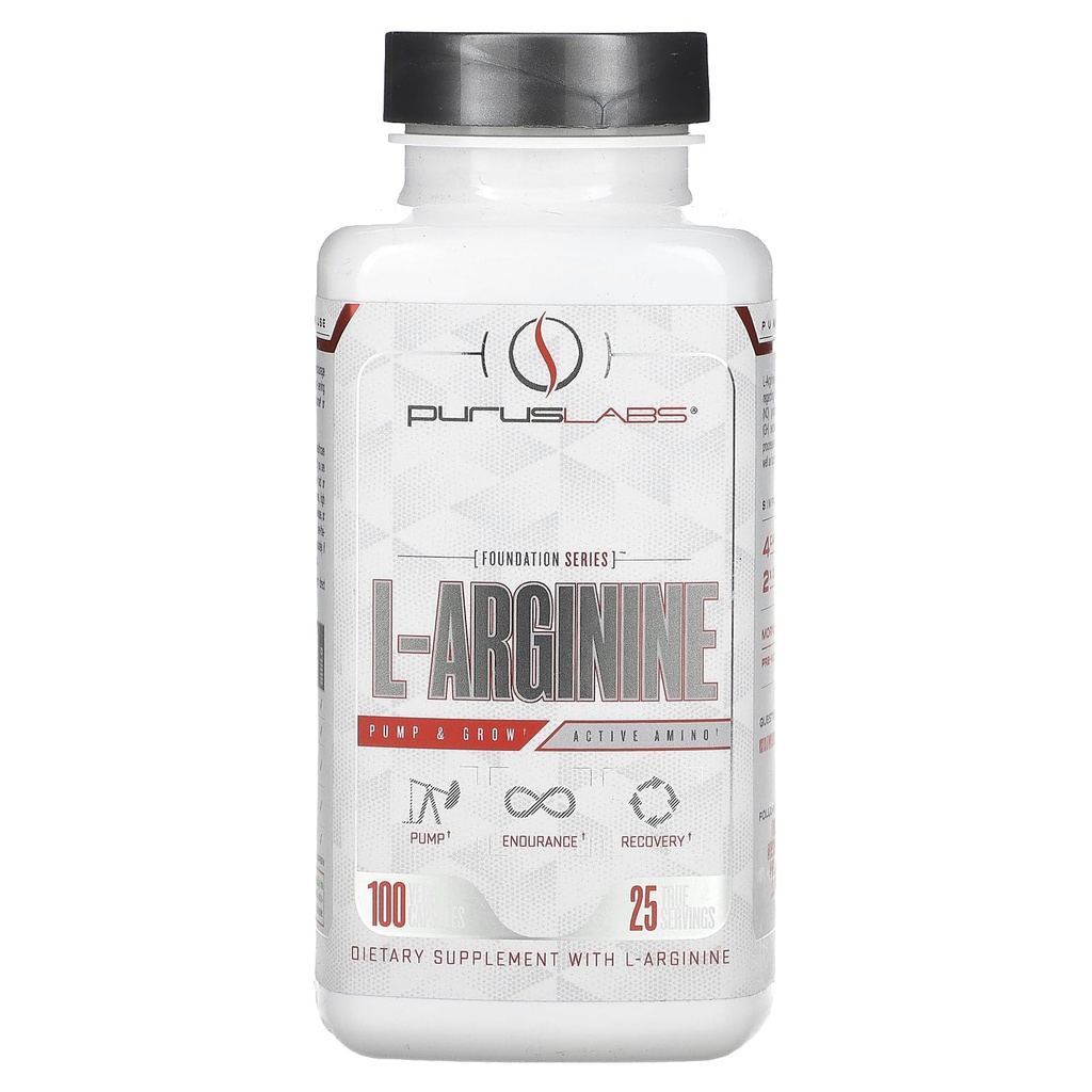 Purus Labs L-Arginina Active Amino Acid (endurança), Bombas e Crescimento Músculo (Oxido nítrico para Aumento do Fluxo de Sangue)