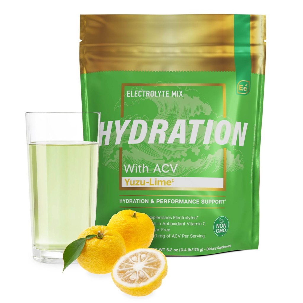 Elementos essenciais Pacotes de hidratação - Yuzu Lime Pack - Sugar Free Eletrolytes Powder Packets - 25 Stick Packs of Electrolytes Powder No Sugar - Hydration Drink - com ACV & Vitamina C