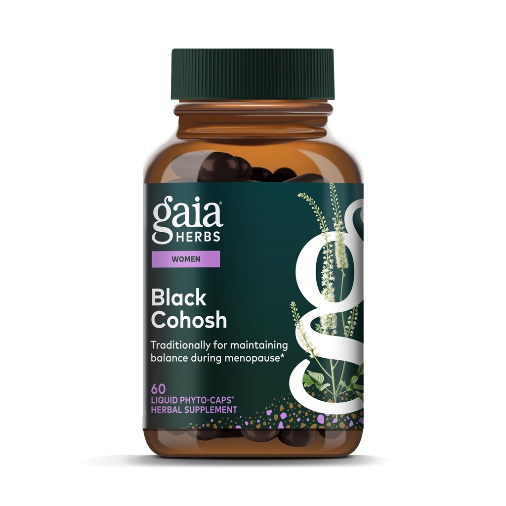 Gaia Herbs Black Cohosh - Suplemento de suporte de menopausa para ajudar a manter o equilíbrio hormonal e saúde para as mulheres - com Cohosh Preto Orgânico - 60 Vegan líquido Phyto-Capsules (30-dia de fornecimento)