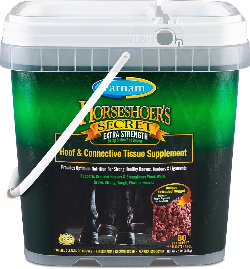 Farnam Horseshoer secreto extra força Hoof Suplementos e Conectivo Suplemento Tissue, Promove forte, saudável Hooves, Tendon & ligamentos, 7,5 lbs, 60 dia de fornecimento