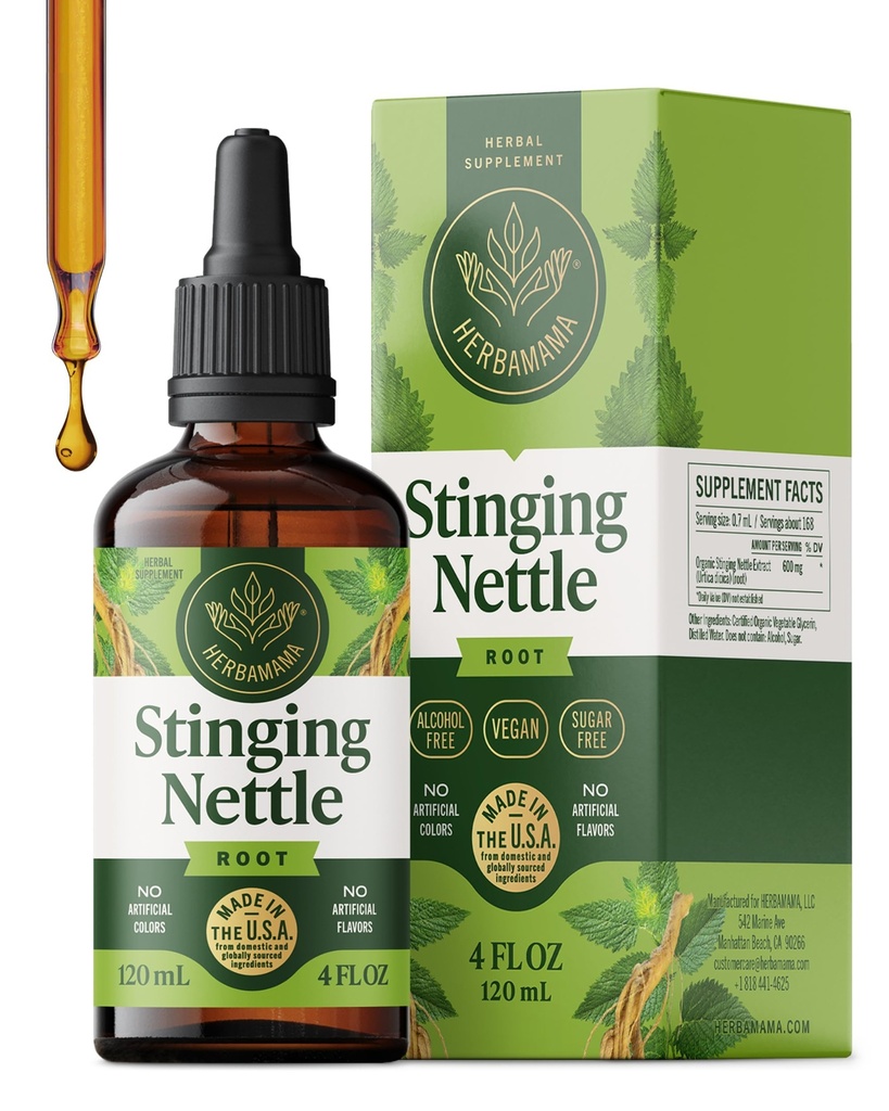 HERBAMAMA Stinging Nettle Tintura - Vegan Urinary Tract Suporte com Stinging Nettle Root Extract - Não-GMO, Álcool & Açúcar-Free Urtica Dioica Suplemento - 84-Dia fornecimento