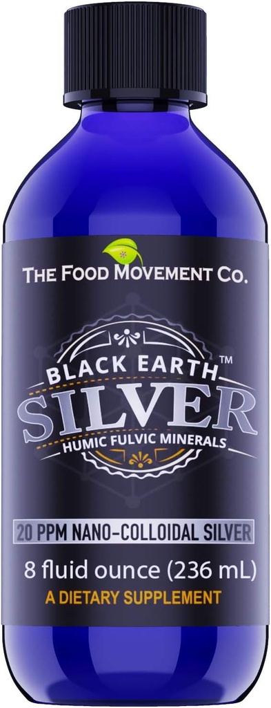 O Movimento Alimentar Black Earth Silver com Ácidos Húmicos Fulvicos, Trace Minerals para Apoio Imune, Detox, Gut Health – 8 fl oz líquido gotas Suplemento