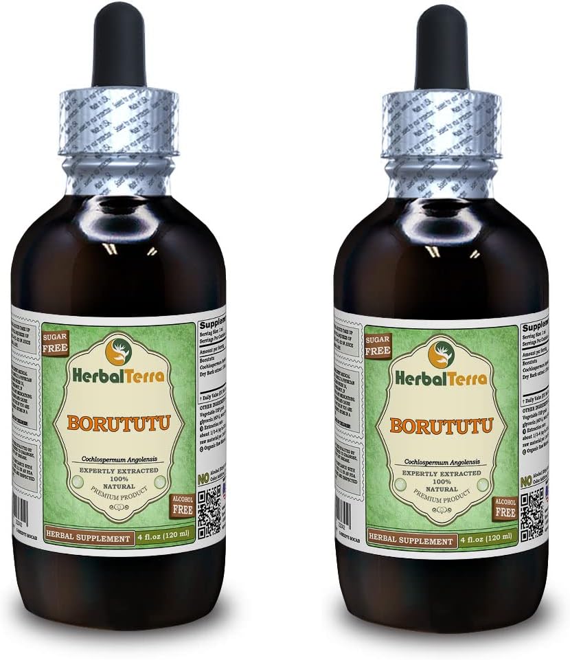 Borututu (Cochlospermum angolensis) Glicerite, Extrato Líquido Secado sem Álcool (Nome: HerbalTerra, Feito orgulhosamente nos EUA) 2x4 fl.oz (2x120 ml)