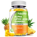 Gomas de ácido lipoico alfa 1000Mg com biotina, alta absorção mastigável Suplemento ALA para antioxidante, saúde do cérebro e suporte nervoso, sabor abacaxi, Açúcar livre, 60 mastigações
