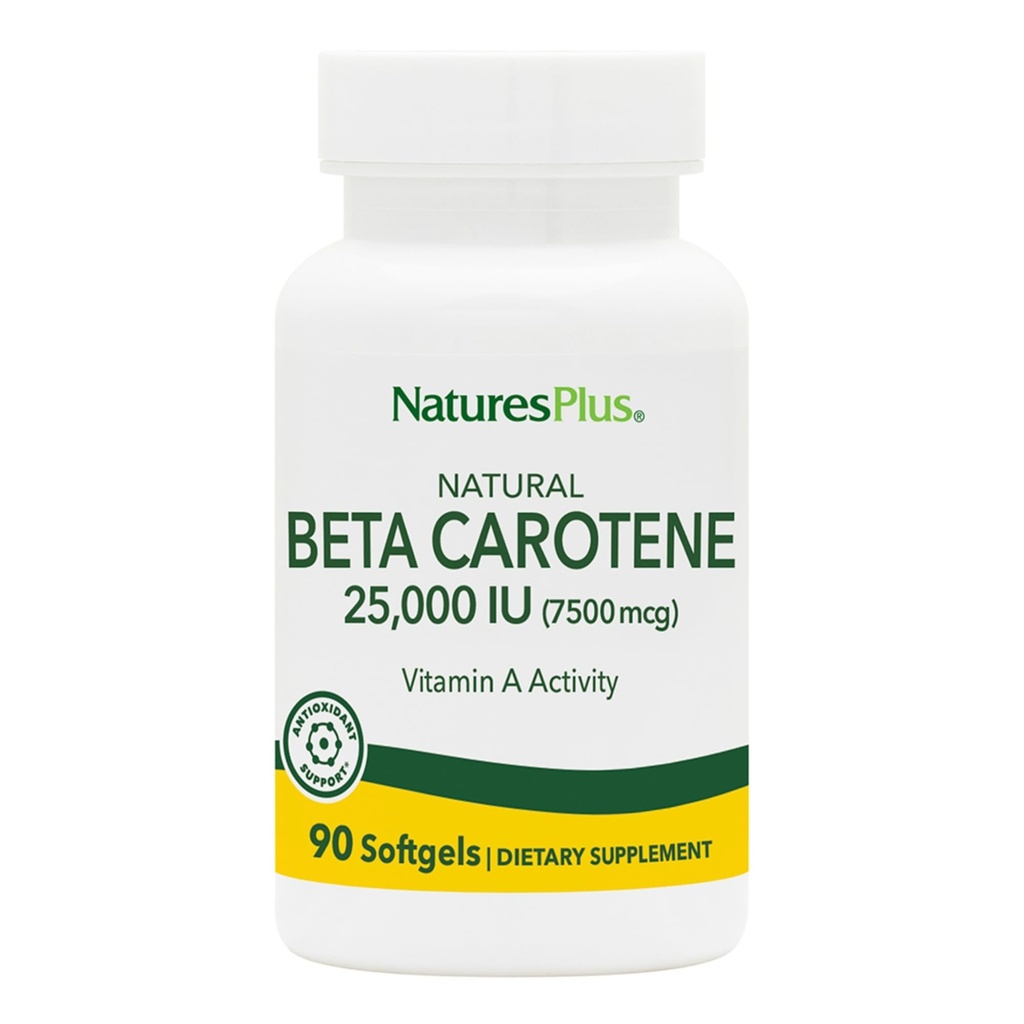 Natures Plus Natural Beta Carotene - 25.000 iu Vitamina A & Vitamina E, 90 Softgels - Suplemento ocular, Antioxidante, Aids em Free Radical & Natural Cellular Defense - Gluten-Free - 90 Servings