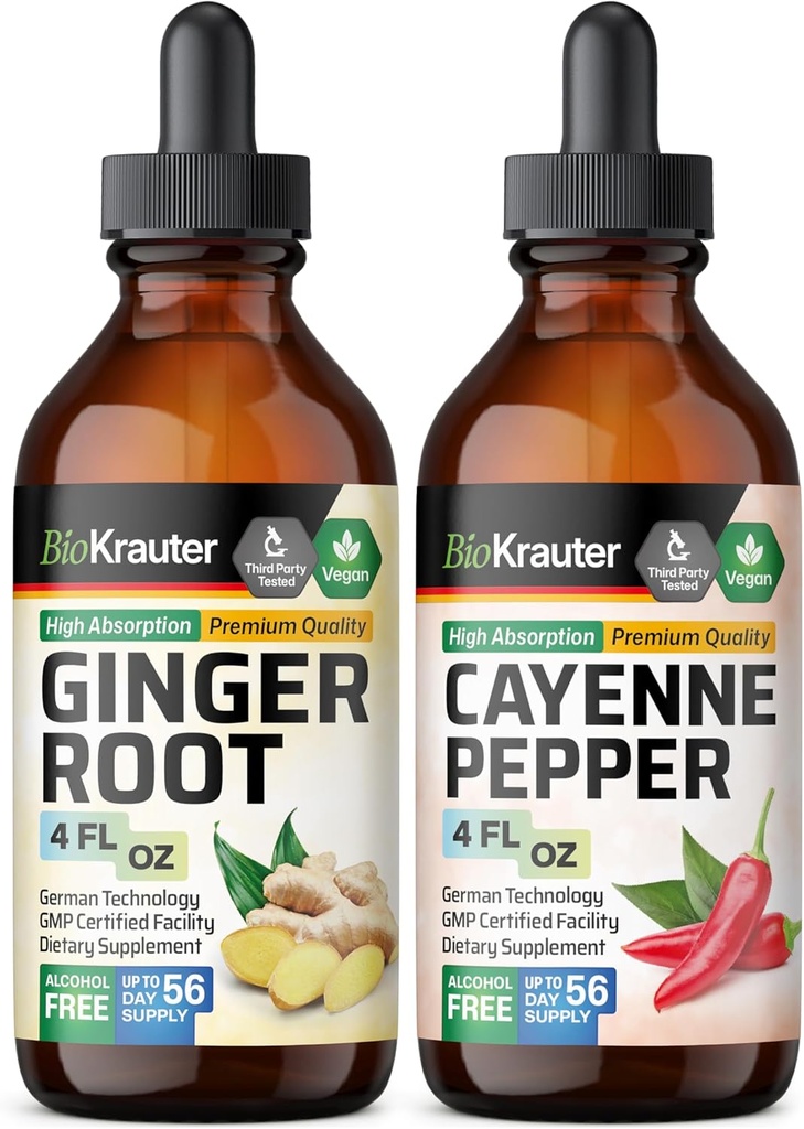 BIO KRAUTER Ginger Root Tintura 4 Fl. Oz. & Cayenne Pimenta Tintura 4 Fl. Oz.