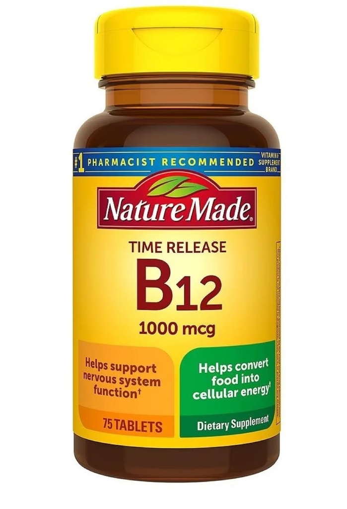 Nature Made Vitamina B12 1000 mcg, Suplemento dietético para apoio ao metabolismo energético, liberação de tempo, 75 comprimidos,.