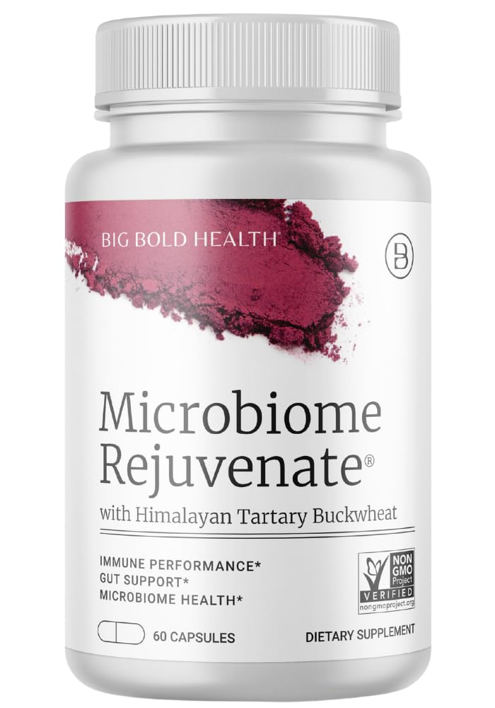 BIG BOLD SAÚDE Microbiome Rejuvenesce Prebiótico + Suplemento Probiótico para Gut Health & Imune System Support - com Imune-Active Himalayan Tartary Buckwheat - Gluten-Free (60 Cápsulas Vegetarianas)