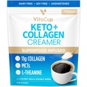 VitaCup Keto + creme de café de colagénio Vanilla Flavor com MCT, proteína de colagénio, água de coco, L-teanina para Keto Diet, uso em café, smoothies, & Shakes, leite sem glúten, sem soja, 10 onças