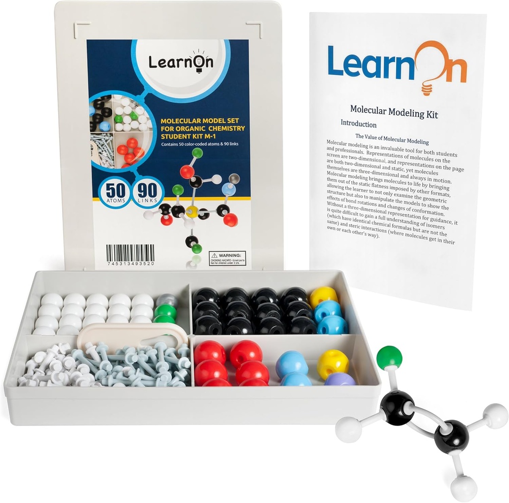 Kit de Modelo Molecular de Química Orgânica para Estudantes Ochem com Guia de Usuário - 140 Peças