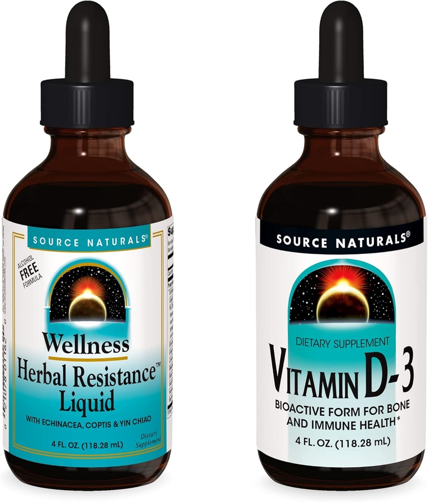 Fonte Naturals Suplementos líquidos, resistência à ervas e 2000 iu Vitamina D-3-4 oz Garrafas