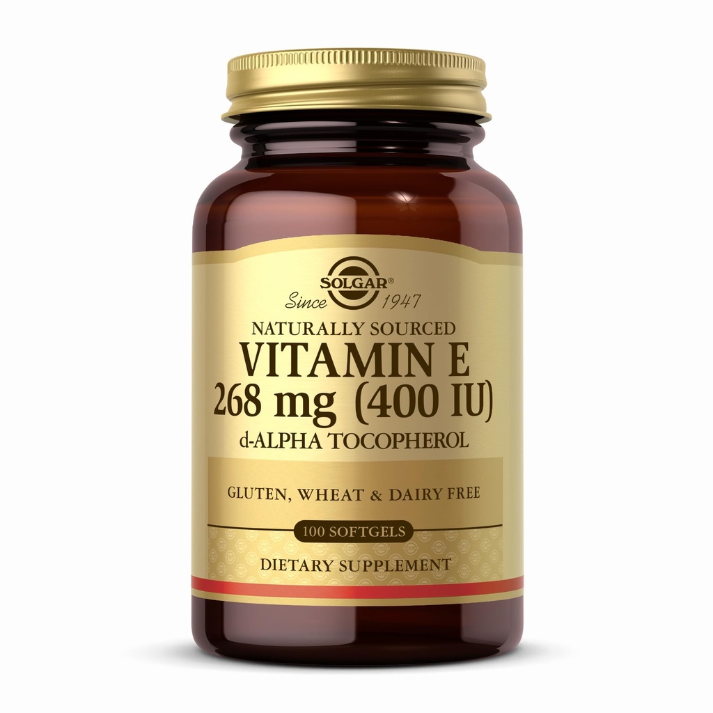Solgar Vitamina E 268 mg (400 UI) - 100 Softgels - Vitamina E de origem natural como d-Alpha Tocoferol - Gluten Free, Dairy Free - 100 Servings