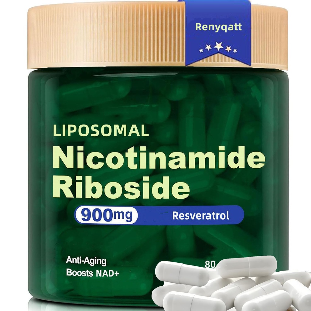 Renyqatt NAD+ Suplemento - Nicotinamida Riboside lipossomal - Suplemento para Envelhecimento, Energia, Foco - 80 Cápsulas(1B)