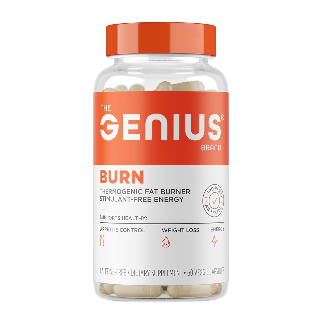 Genius Queimador de gordura termogênico, 60 comprimidos vegetarianos de dieta - perda de peso & suplemento de metabolismo, supérfluo de apetite & impulsionador de energia - foco nootrópico livre de cafeína & aumento de cérebro - Ashwagandha & TeaCrine