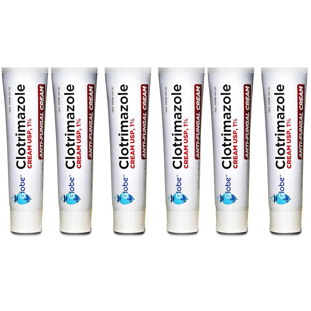 Globo (6 Pack) Clotrimazol Antifúngico Creme 1% USP, 1 oz, Tratamento Antifúngico, Alivia Coceira, Queimagem, Cracking e Escala Associado Atletas Pé, Jock Coceira, Ringworm e Mais