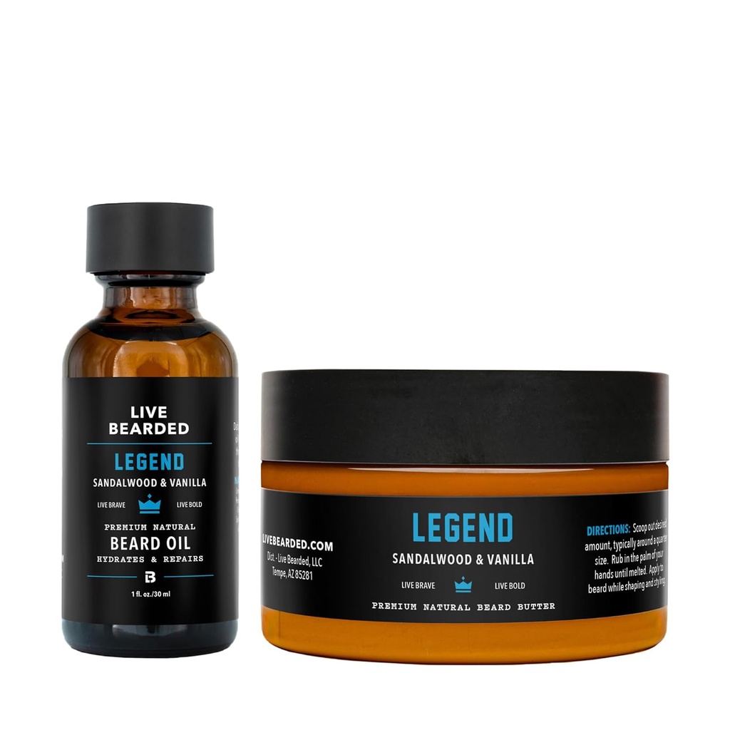 Live Beard Oil and Butter Grooming Kit - Made in the USA - All-Natural Ingredients with Shea, Argan, Jojoba - Apoio ao Crescimento