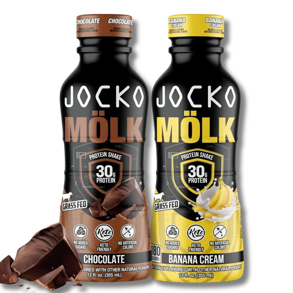 Jocko Combustível Mölk RTD Protein Shakes Bundle - Chocolate & Banana Creme (24 pacote Total)