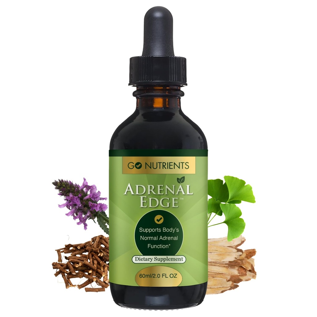 Go Nutrients Adrenal Edge – Suplemento de Suporte Adrenal Drops para gestão de cortisol e alívio de estresse – Tintura de ervas líquidas para a saúde da mulher, foco e promove sono descansado – 2 onças