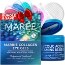 MAREE Skincare Bundle - Geles de olho, polonês facial - Geles sob olho para olhos Puffy e círculos escuros - Pads ácido glicólico - Colágeno marinho e ácido hialurônico - Ácido salicílico e vitaminas E, B3, B5