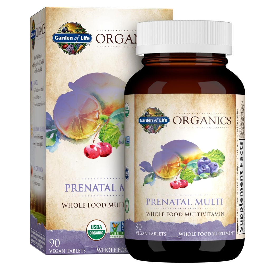 Jardim da Vida Orgânicos Mulheres Pré-natal Multivitamin com vitamina D3, B6, B12, C & Ferro, Folato para Energia & Desenvolvimento Fetal Saudável – Orgânico, Não-GMO, Gluten-Free, Vegan, Alimentação de 90 dias