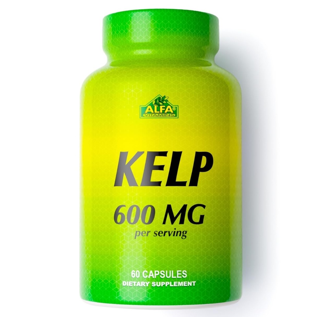 ALFA VITAMINS Kelp Supplement, 600mg de Natural Seaweed Kelp (Ascophyllum Nodosum), Rico em Iodo & Fucoidan, Suporta Thyroid & Função Metabólica, Vitaminas Diárias para Bem-Estar, Não OGM, 90 comprimidos