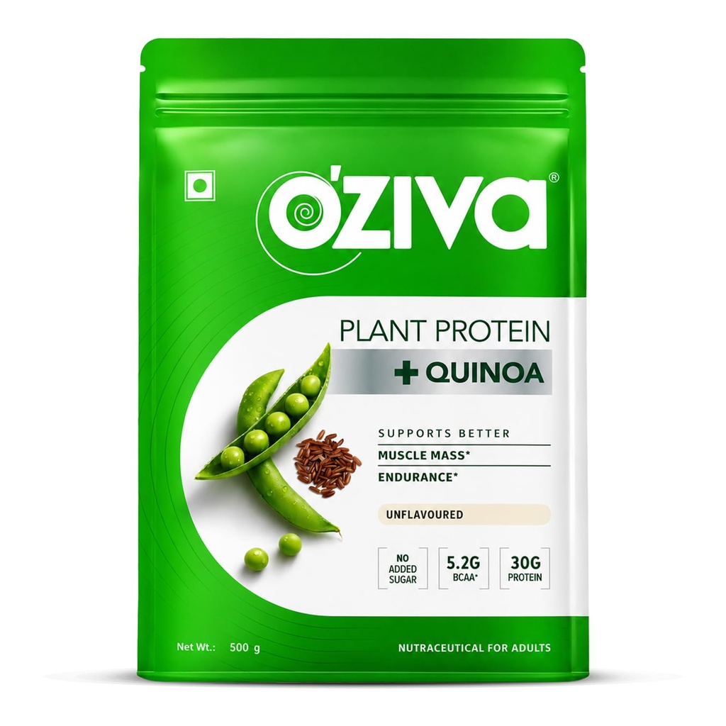 Oziva Orgânica proteína vegetal em pó            , 30g Vegan Protein a, Brown Rice Protein & Quinoa, Soy Free) para Fitness diário, Boosts Imunidade, Sem sabor (1,1 lb)