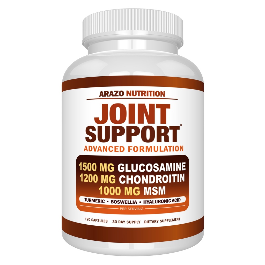 Arazo Nutrition Glucosamine Chondroitin Turmeric Msm Boswellia - Suplemento de suporte conjunto para alívio 120 cápsulas para ossos, costas, joelhos, mãos (120 cápsulas)
