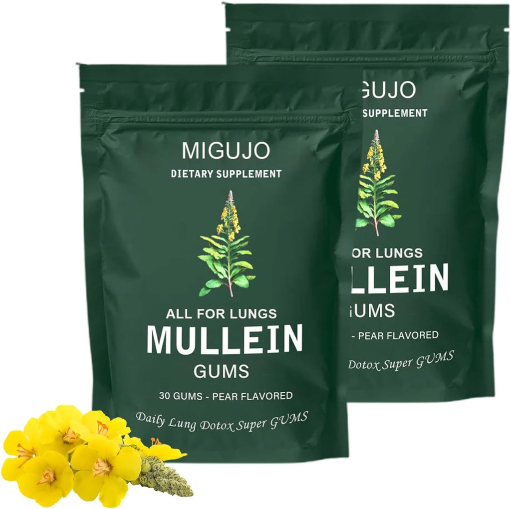 Mullein Lung Cleanse Repair Gum, Mullein Gum, Lung Cleanse Repair Gum - Pear Flavored, Mullein Leaf Herb Extract for Lung Health & Sinus Relief (2 sacos)