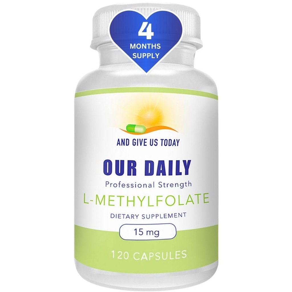 E DÁ-NOS HOJE NOSSO DIÁRIO L-Metilfolato 15 mg / 15000 mcg de dosagem máxima de folato ativo, 5-MTHF, filler livre, sem glúten, não-GMO, cápsulas vegetarianas (4 meses de fornecimento) (120)