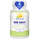 E DÁ-NOS HOJE NOSSO DIÁRIO L-Metilfolato 15 mg / 15000 mcg de dosagem máxima de folato ativo, 5-MTHF, filler livre, sem glúten, não-GMO, cápsulas vegetarianas (4 meses de fornecimento) (120)