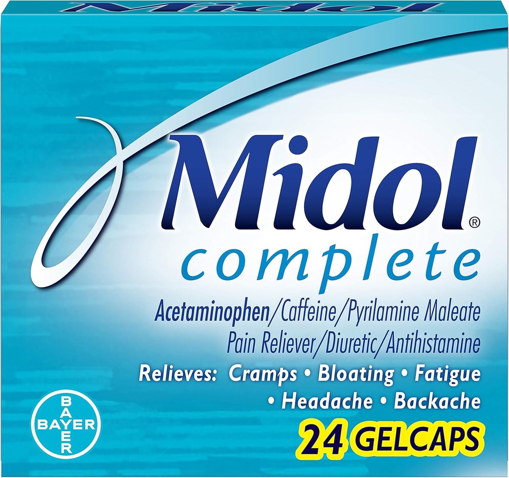 Gelcaps Midol Complete, Caixas de 24 Count (Pacote de 4), Vary de maio de embalagem