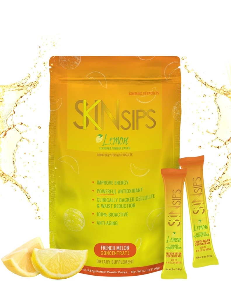 Skin Health & Energy Boost Drink Mix- Sugar Free, SOD B (TM), Antioxidantes de Concentrado de Melão Francês, On The Go Stick Packs, Lemon, 30 Pack