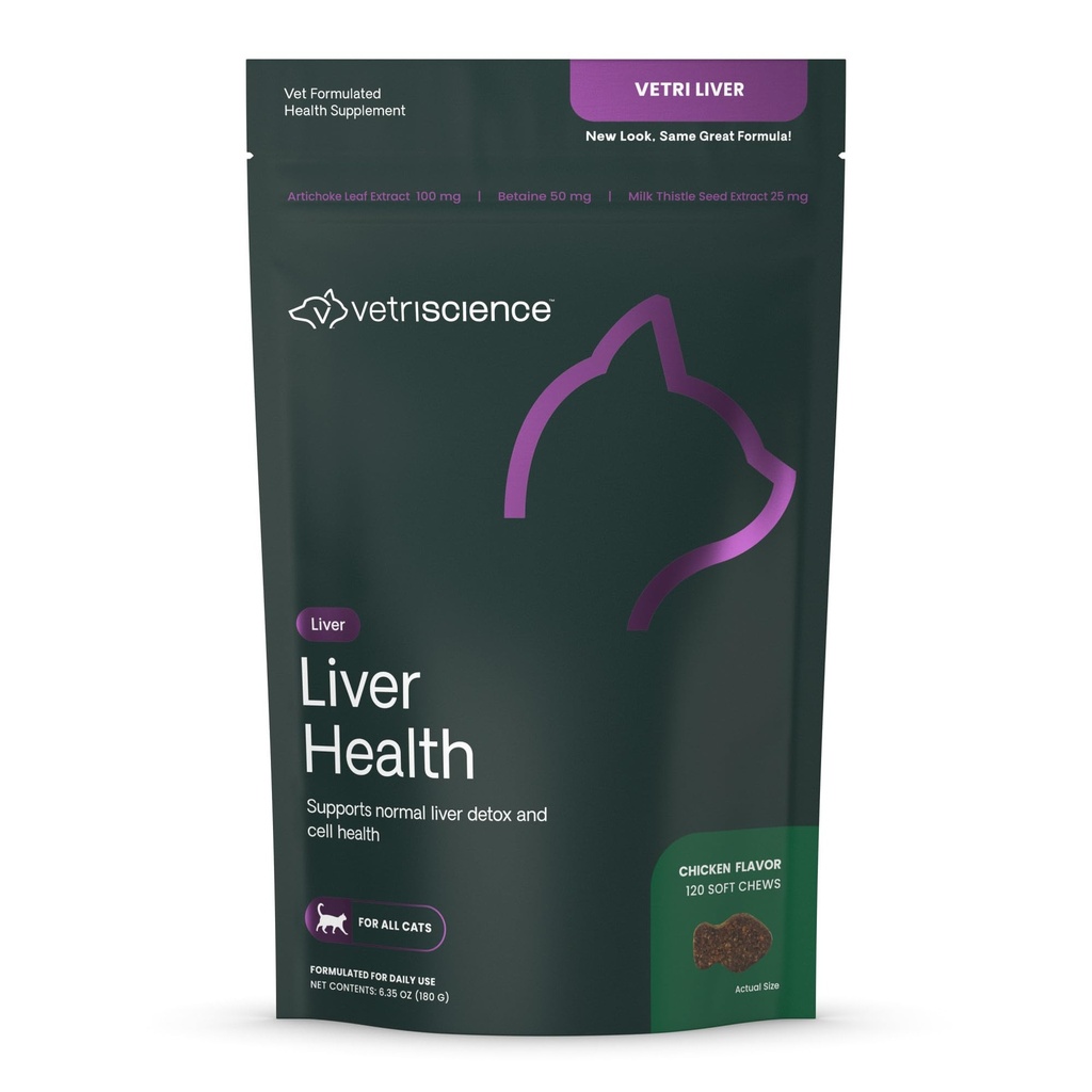 VETRISCIENCE Vetri Fígado Felino, Flavor de frango, 120 mastigações - Suplemento avançado de suporte de fígado para gatos com cardo de leite, DMG e proteína de soro isolato