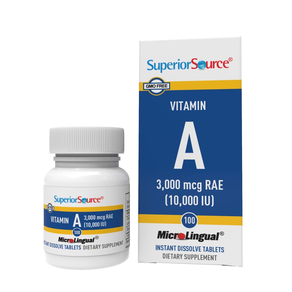 Fonte superior Vitamina A 10.000 UI - Suplemento de Cuidados Oculares - Também Suporta Imune, Pele e Saúde Óssea - Não-GMO e Gluten-Free - 100 comprimidos microlinguais