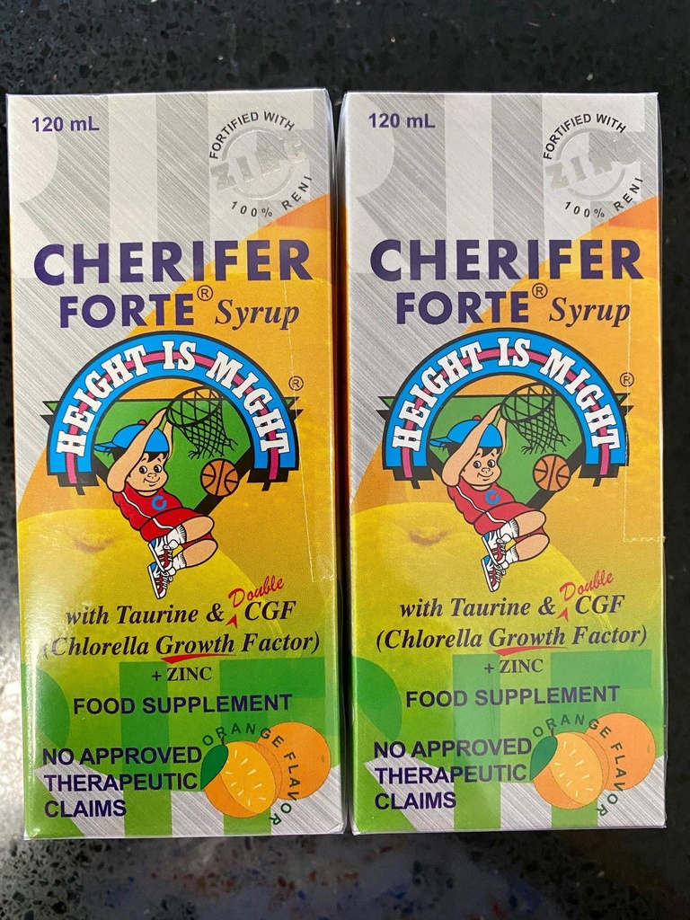 Xarope de Forte CHERIFER w/Taurine & Fator de Crescimento de Clorela Duplo + Zinco 120ml (Pacote de 2 Garrafas)