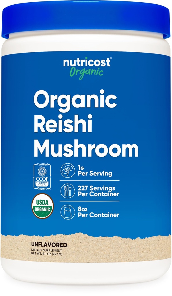 Nutricost Organic Reishi Mushroom Powder 0.5LB (8 onças) - USDA Certificado 100% Orgânico, Vegetariano, Não-GMO, Gluten Free