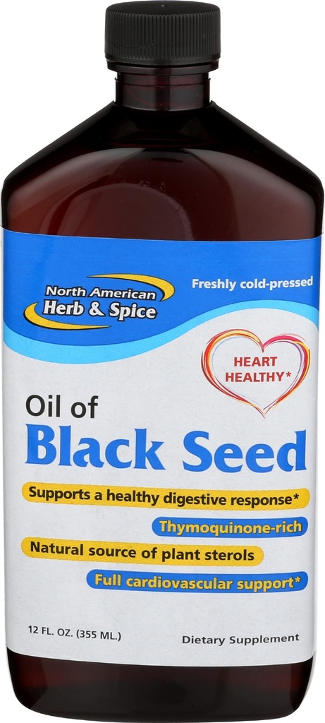 North American Herb & Spice Black Seed Oil - 12 fl. oz. - Cardiovascular, Digestive & Imune Support - Contém óleo de orégano selvagem, Mediterrâneo P73 - Não-GMO - 72 Total Servings