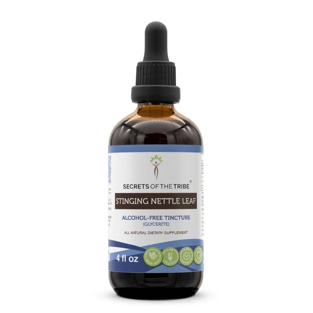 Segredos da Tribe Stinging Nettle Leaf Leaf Tintura sem álcool (Glicerite) 694 mg Stinging Nettle (Urtica Dioica) Folha seca (4 Fl Oz) Suplemento de alívio de alergia