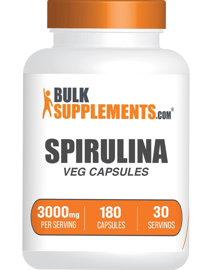 BulkSuplementos.com Cápsulas de espirulina - Suplemento Verde Superalimentar, Suplemento de espirulina - Vegan, 6 Cápsulas por serviço, 180 Count (Pack of 1)